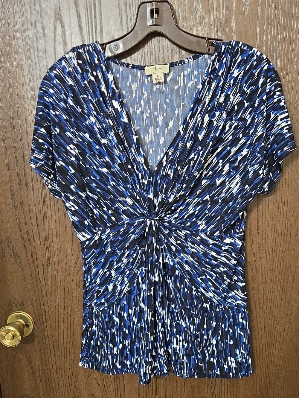 Blue Abstract Twist-Front V-Neck Blouse by Nine West
